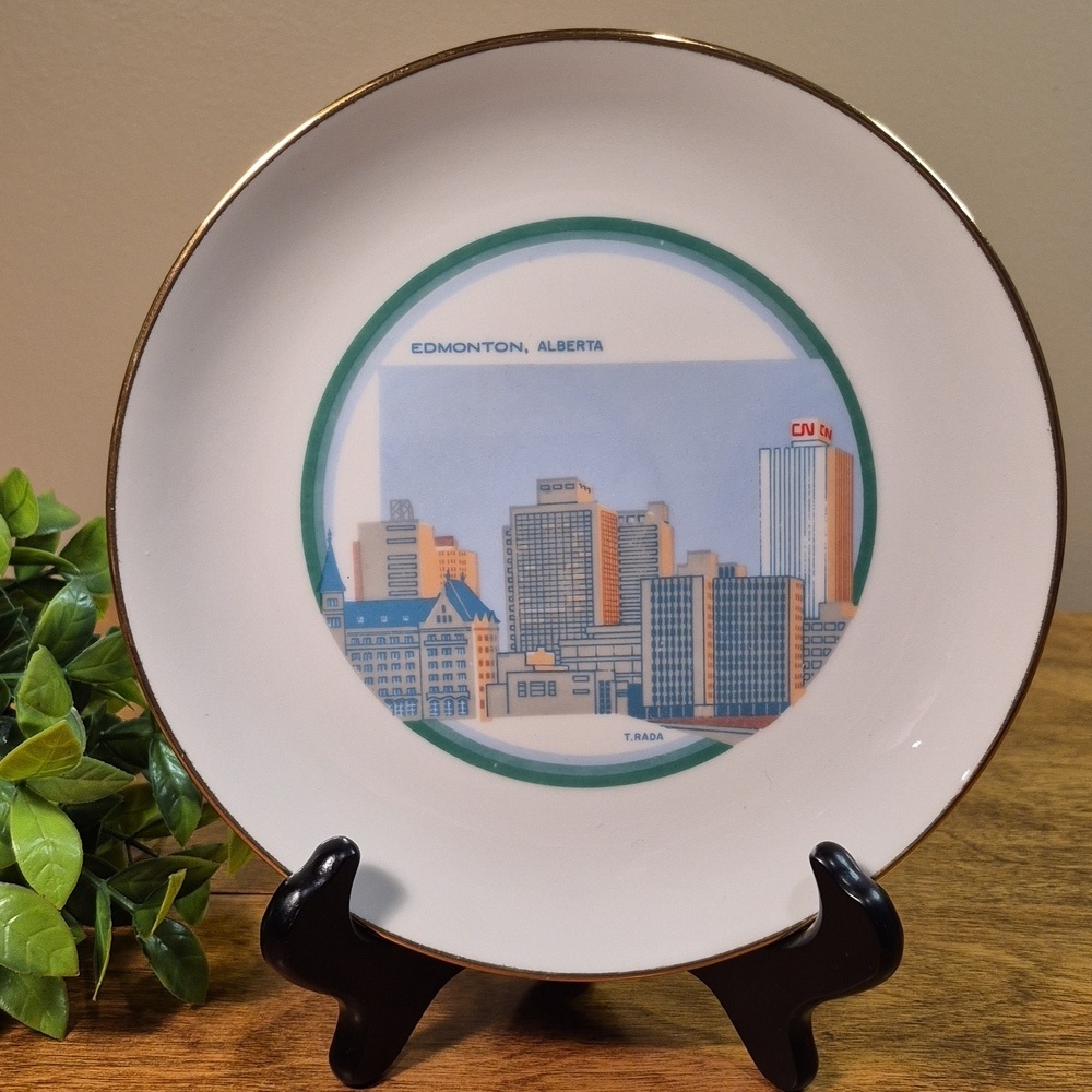 VINTAGE Edmonton, Alberta Decorative Cityscape Plate Artwork By T. Rada